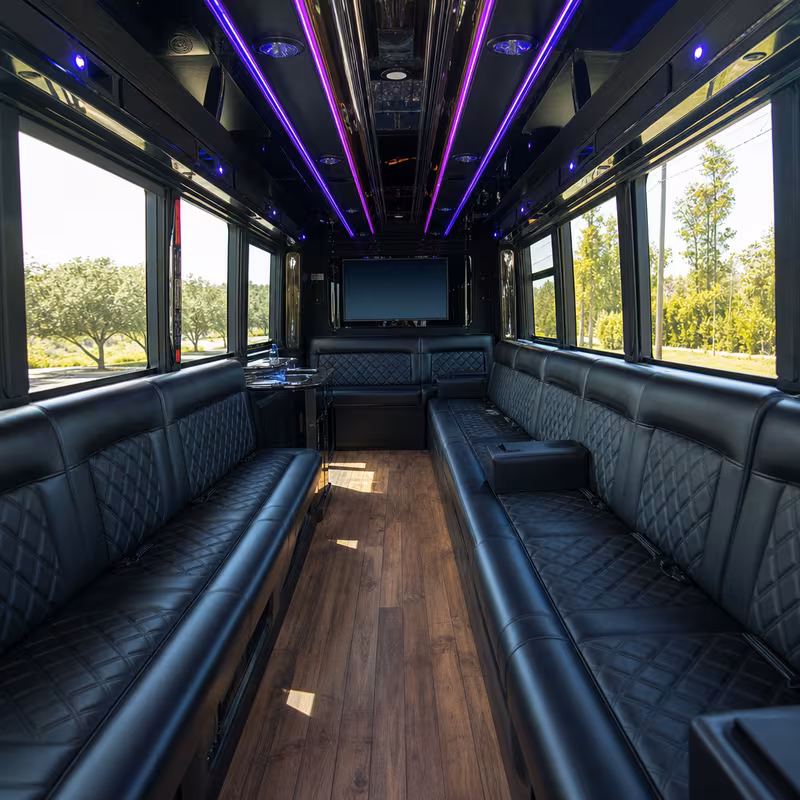 Passenger watching the Long Beach scenery during a regional party bus road trip