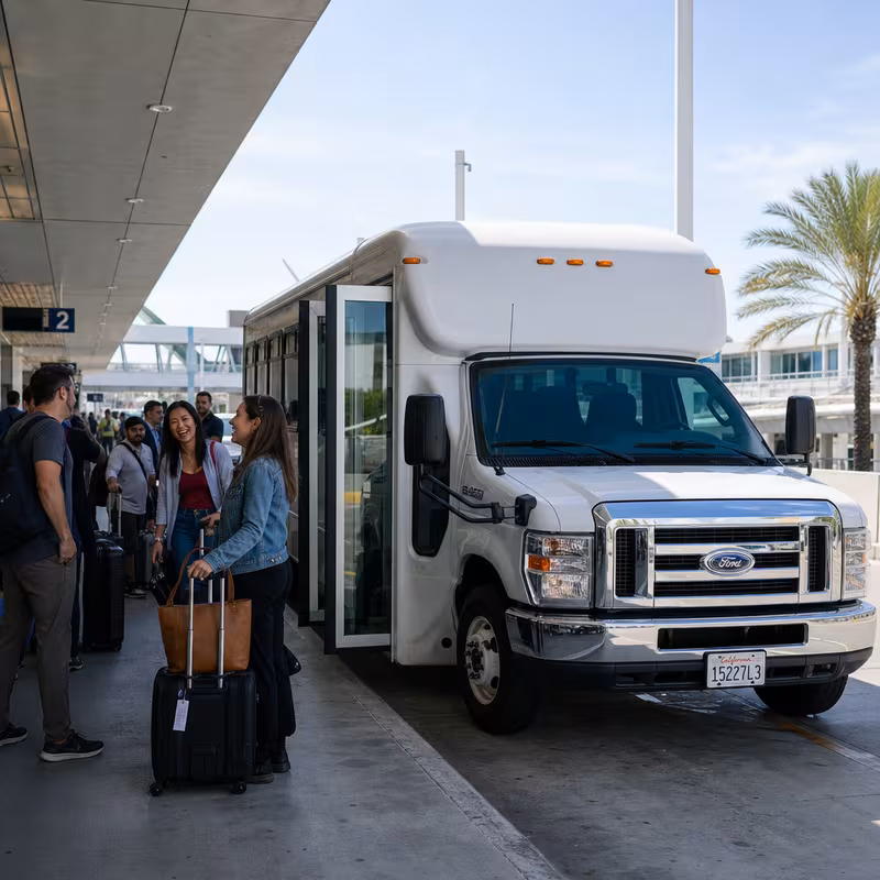 Black Mercedes Sprinter van staged for a Long Beach Airport Transportation group
