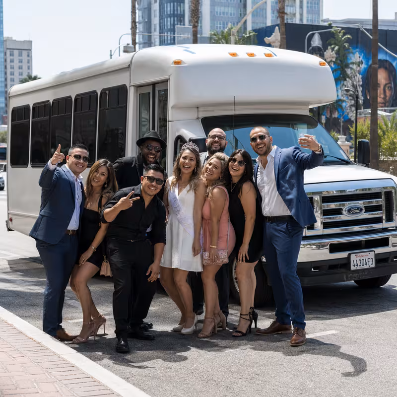 Black Mercedes Sprinter van staged for a Long Beach Bachelor & Bachelorette Transportation group