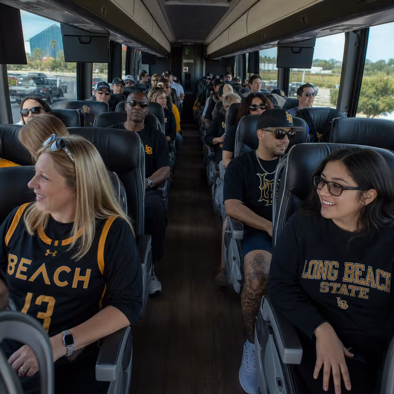 Passenger seating aboard a Long Beach party bus rental
