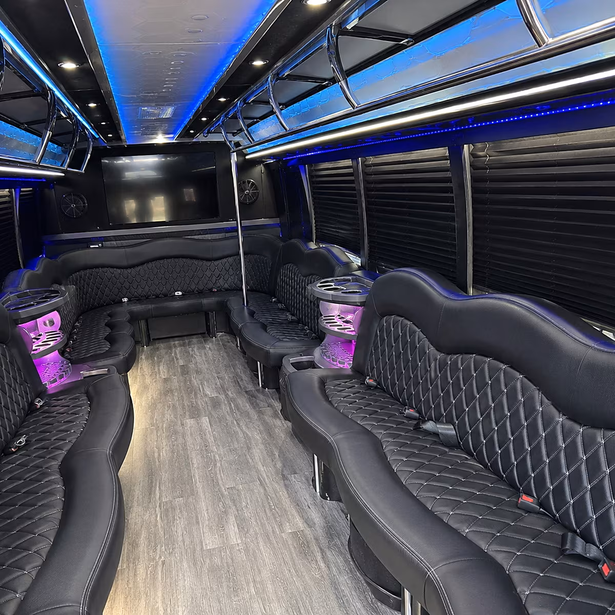 Long Beach Birthday, Sweet 16, & Quinceañera Transportation party bus interior
