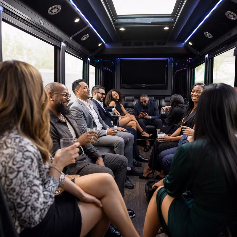 Black Mercedes Sprinter van staged for a Long Beach Private Event Transportation group