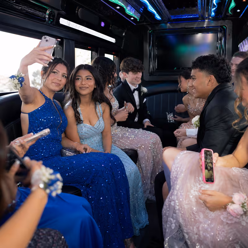 Black Mercedes Sprinter van staged for a Long Beach Prom & Homecoming Transportation group
