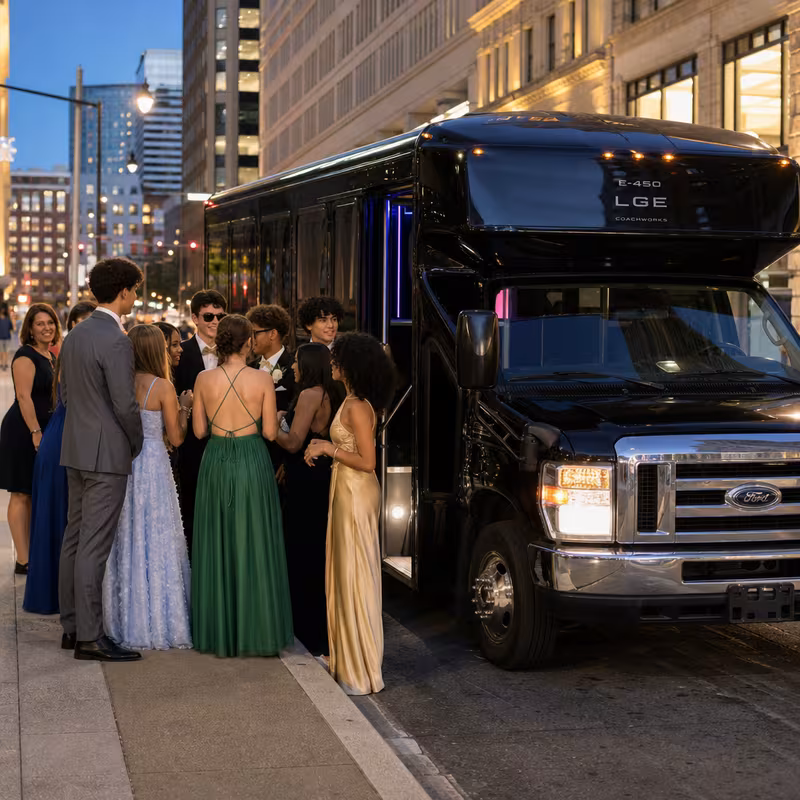 Passengers loading luggage while boarding a Long Beach group shuttle