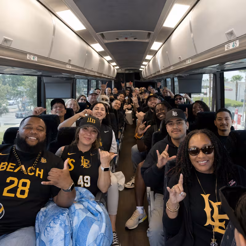 Black Mercedes Sprinter van staged for a Long Beach Sporting Event Transportation group