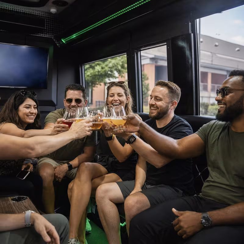 Black Mercedes Sprinter van staged for a Long Beach Winery & Brewery Tour Transportation group