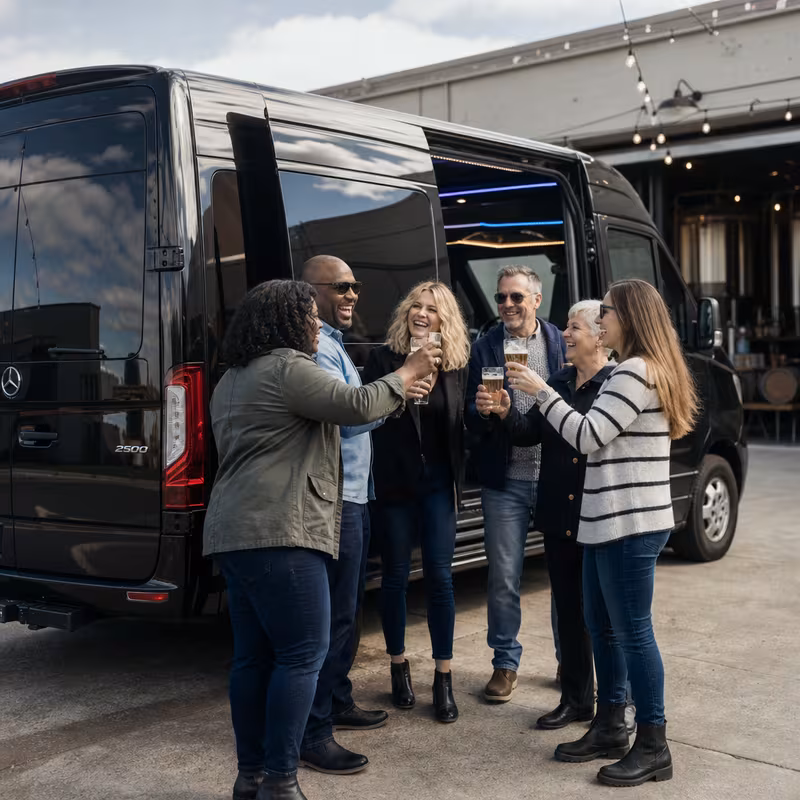 Passengers loading luggage while boarding a Long Beach group shuttle